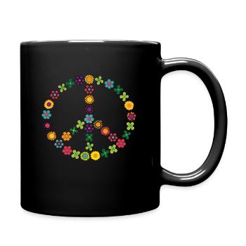 peace peace sign hippie flower gift 60s 7th - Full Colour Mug - black - Right