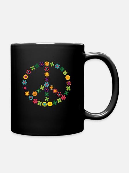 peace peacezeichen hippie blume geschenk 60er 7 - Tasse einfarbig - Schwarz