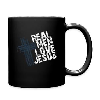 Echte Männer lieben Jesus - Tasse einfarbig - Schwarz - Rechts