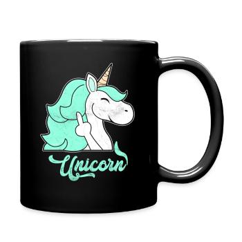 Niedlich Einhorn Mittelfinger - Tasse einfarbig - Schwarz - Rechts