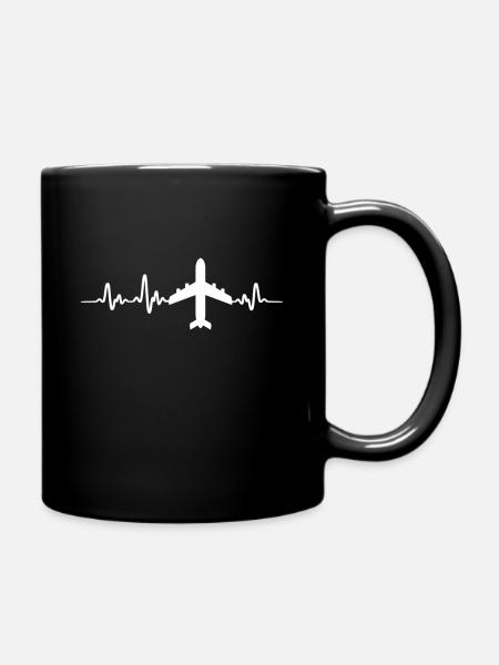 Airplane pilot heartbeat cardiogram - Full Colour Mug - black