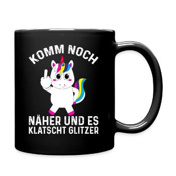 Einhorn frech lustig Geschenk Mittelfinger witzig - Tasse einfarbig - Schwarz - Rechts