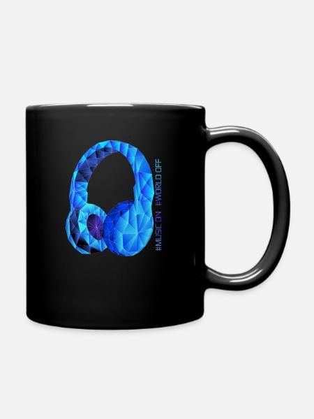 Kopfhörer geometrische Musik auf, Welt aus Poly - Tasse einfarbig - Schwarz