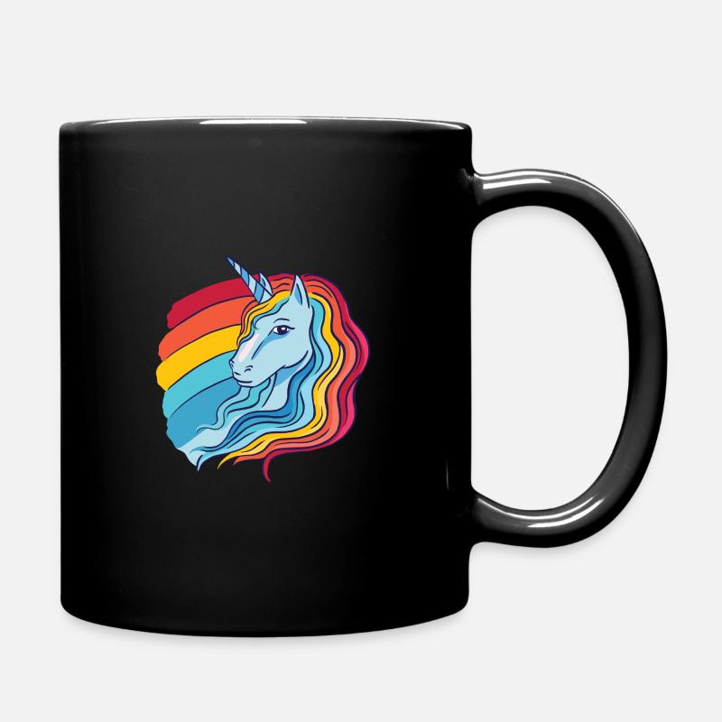 Regenbogen Einhorn weiblich mit Regenbogen Haar - Tasse einfarbig - Schwarz