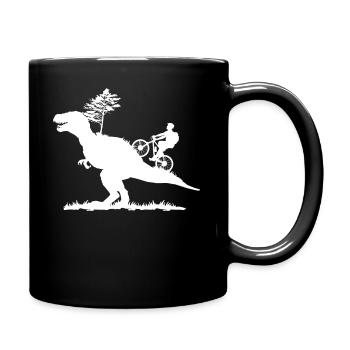 Spaß Mountainbike MTB Geschenk Design Dino Biker Geschenk - Tasse einfarbig - Schwarz - Rechts