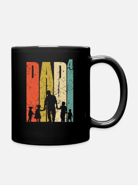 Dad hoch 4 Vater 4 Kinder vierfacher Papa Geschenk - Tasse einfarbig - Schwarz