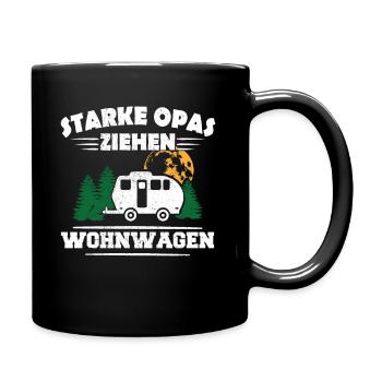 Camping Großvater Rentner Opa Zieht Wohnwagen - Tasse einfarbig - Schwarz - Rechts