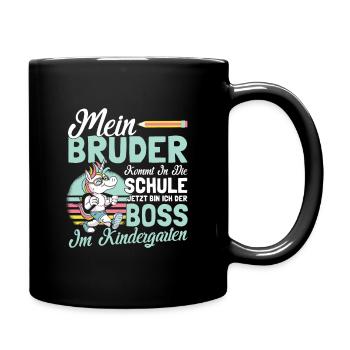 Kindergarten Start Kita Geschwisterkind Bruder - Tasse einfarbig - Schwarz - Rechts