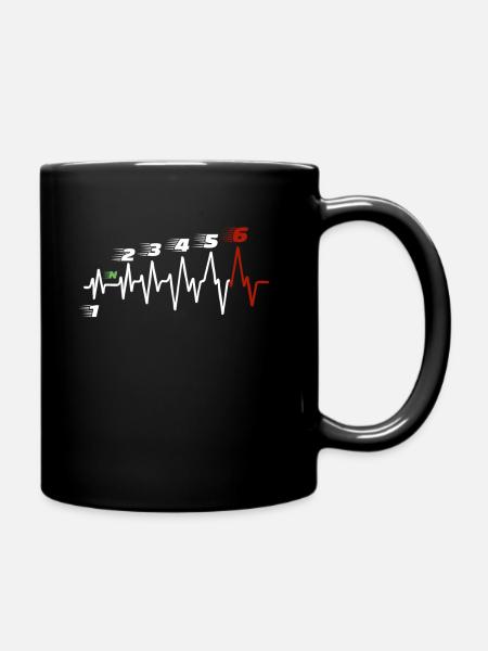 Herzschlag, Motorrad, EKG, Biker, 6-Gang - Tasse einfarbig - Schwarz