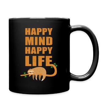 Happy mind happy life optimist sloth - Full Colour Mug - black - Right