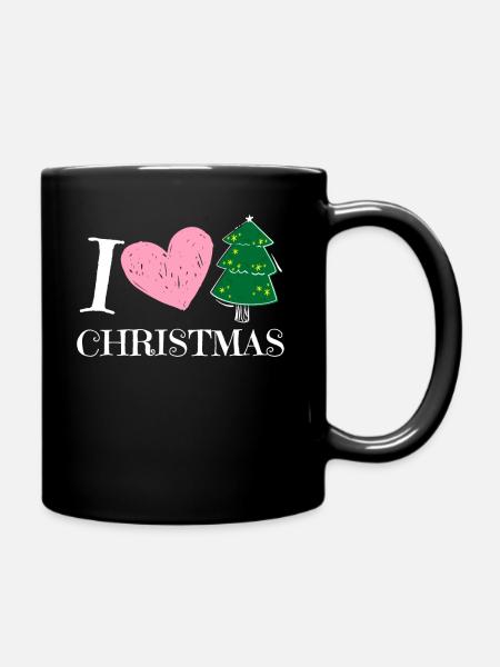 I Love Christmas - Xmas X-Mas Geschenkidee Herz - Tasse einfarbig - Schwarz