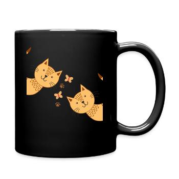 Katze Katzenpfote Katzengesicht Zwei Katzen - Tasse einfarbig - Schwarz - Rechts
