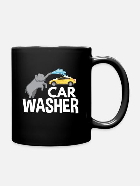 An elephant of the cars washes with the trunk - Full Colour Mug - black