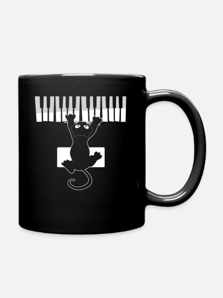 Piano Playing Cat | Funny Cat Lovers Gift Music - Full Colour Mug - black