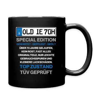 Oldie Kennzeichen 70. Geburtstag Geschenkidee - Tasse einfarbig - Schwarz - Rechts