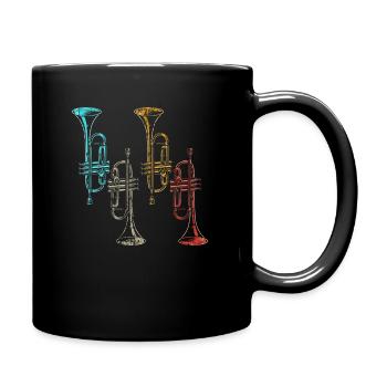 Retro musical instrument wind instrument trumpet - Full Colour Mug - black - Right