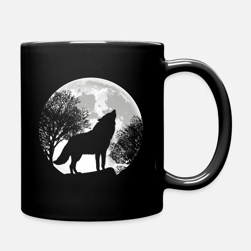 Heulender Wolf Mond Silhouette Wölfe Natur - Tasse einfarbig - Schwarz