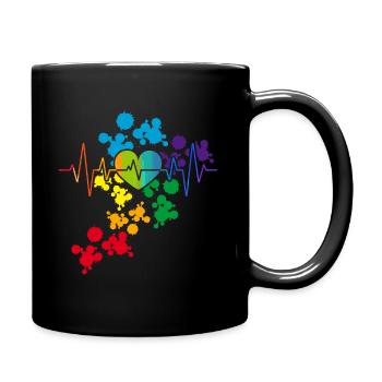 Bunter Stolz Herz Regenbogen Herzschlag lgbt - Tasse einfarbig - Schwarz - Rechts