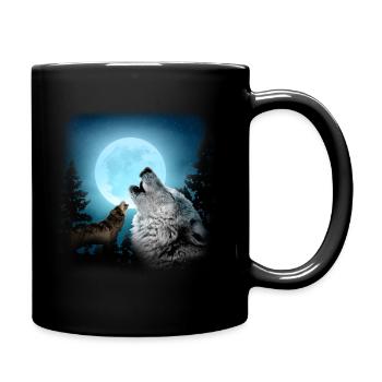 W�lfe heulen den Mondwald-Wolf-Liebhaber an - Tasse einfarbig - Schwarz - Rechts