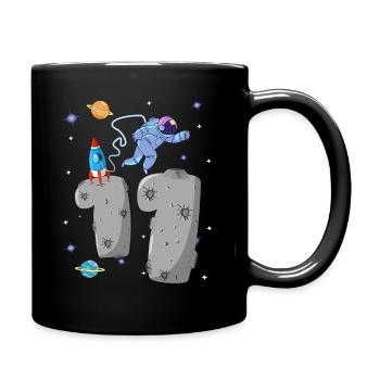 Astronaut mit Rakete auf Asteroid 11. Geburtstag - Tasse einfarbig - Schwarz - Rechts