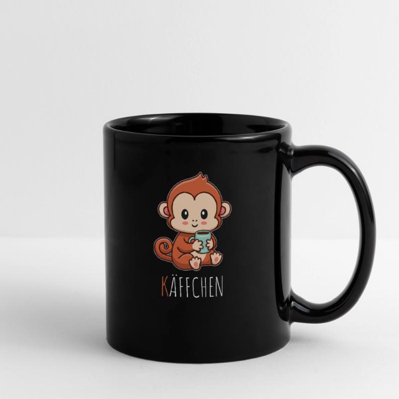 Käffchen Äffchen mit Tasse Kaffee Kaffeetrinker Tasse einfarbig