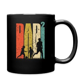 Dad hoch 2 Vater zweifacher Papa Fußballverückt - Tasse einfarbig - Schwarz - Rechts