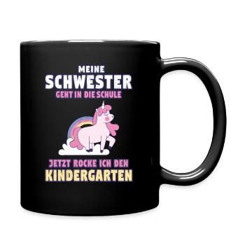 Einschulung Schwester Rockt Kindergarten Schule - Tasse einfarbig - Schwarz - Rechts