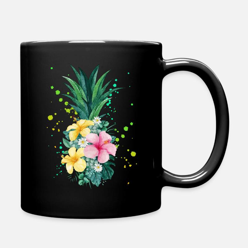 Hawaii flower pineapple art vacation - Full Colour Mug - black