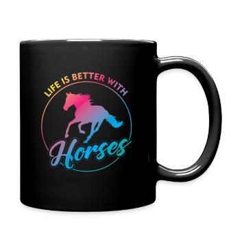 Life Better with Horses | Unicorn Colors | Happiness - Full Colour Mug - black - Right