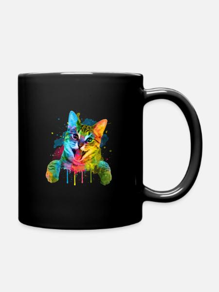 Bunte Katze - Tasse einfarbig - Schwarz