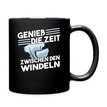 Genieß die Zeit zwischen den Windeln Spruch - Tasse einfarbig - Schwarz - Rechts