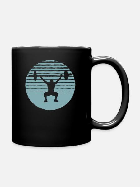 Powerlifting Bodybuilding Gift Retro Sunset - Full Colour Mug - black