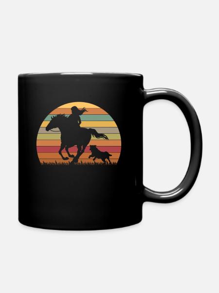 Hunde Pferde Liebe Retro Reiterin Geschenk Grafik - Tasse einfarbig - Schwarz