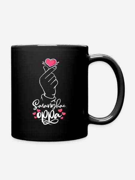 Saranghae Oppa coréen coeur signe de la main K-Pop Kdrama - Mug uni - noir