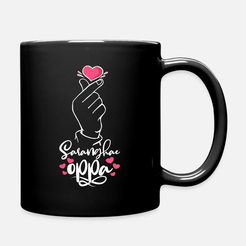 Saranghae Oppa coréen coeur signe de la main K-Pop Kdrama - Mug uni - noir
