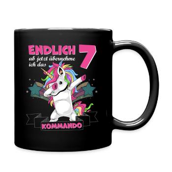 Kinderkleidung, Einhorn zum 7. Geburtstag, 7 Jahre - Tasse einfarbig - Schwarz - Rechts