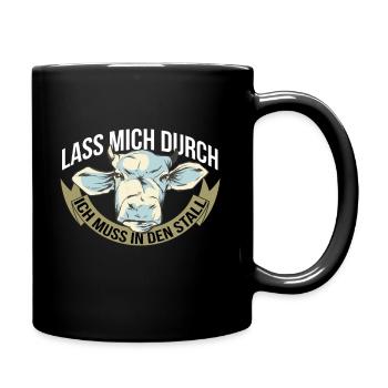 Ich muss in den Stall Rinderzüchter mit Viehzucht - Tasse einfarbig - Schwarz - Rechts