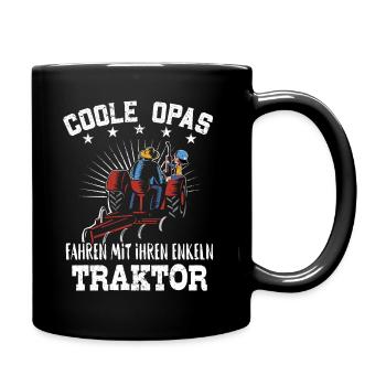 Opa und Enkel mit Traktor - Tasse einfarbig - Schwarz - Rechts