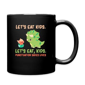 Englische Grammatik Interpunktion Humor Trex Dino - Tasse einfarbig - Schwarz - Rechts