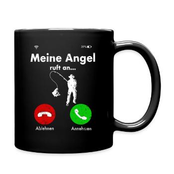 Angler Angeln Fischer lustig Geschenk Geschenkidee - Tasse einfarbig - Schwarz - Rechts