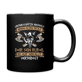 Unterschätze Niemals Einen Alten Wolf Wikinger - Tasse einfarbig - Schwarz - Rechts