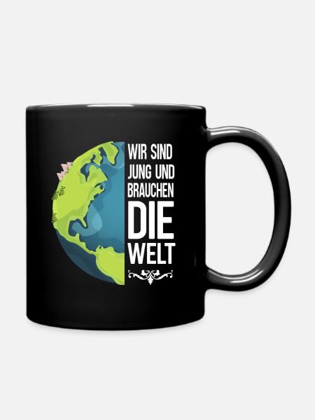 Klima Shirt. Wir sind jung und brauchen die Welt - Tasse einfarbig - Schwarz
