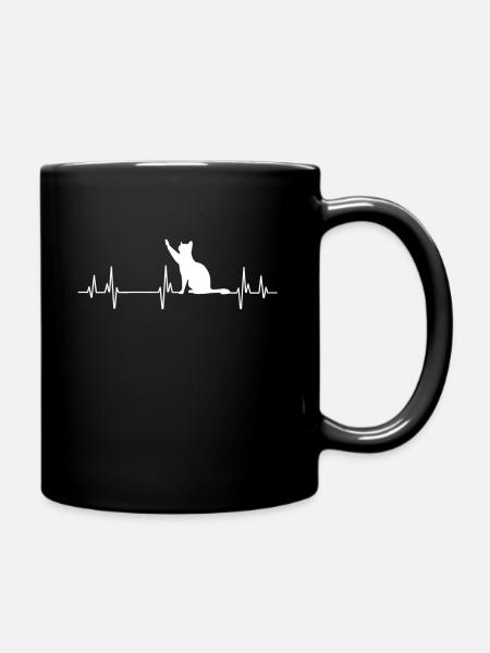 Katze Silhouette EKG Herzschlag Katzenfan - Tasse einfarbig - Schwarz