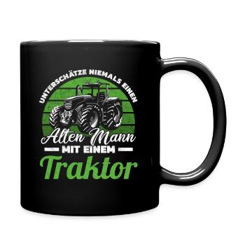 Unterschätze niemals einen alten Mann mit einem Tr - Tasse einfarbig - Schwarz - Rechts