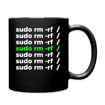 Linux Geek sudo rm -rf Nerd Spruch - Tasse einfarbig - Schwarz - Rechts