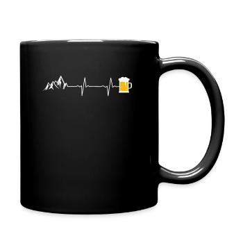 Heartbeat Herzschlag EKG Berge & Bier Geschenk - Tasse einfarbig - Schwarz - Rechts