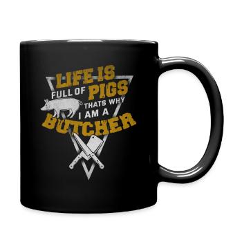 Boucher la viande boucher saucisse porc - Mug uni - noir - Droite