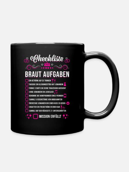JGA Hochzeit Party Checkliste Braut Aufgaben - Tasse einfarbig - Schwarz