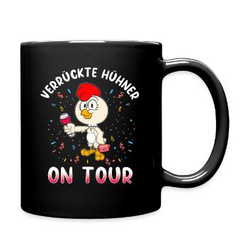 Verrückte Hühner on Tour JGA Hochzeit Party - Tasse einfarbig - Schwarz - Rechts