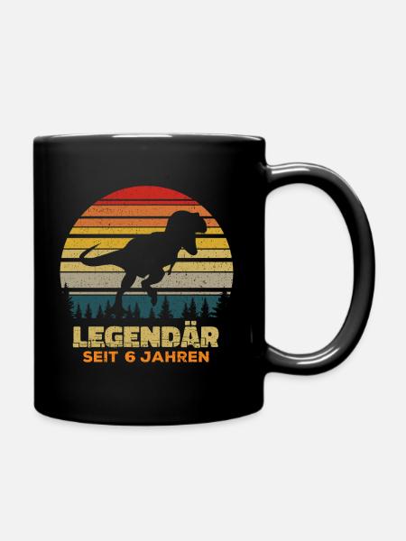 6. Geburtstag Dinosaurier T-Rex Junge Geschenk - Tasse einfarbig - Schwarz